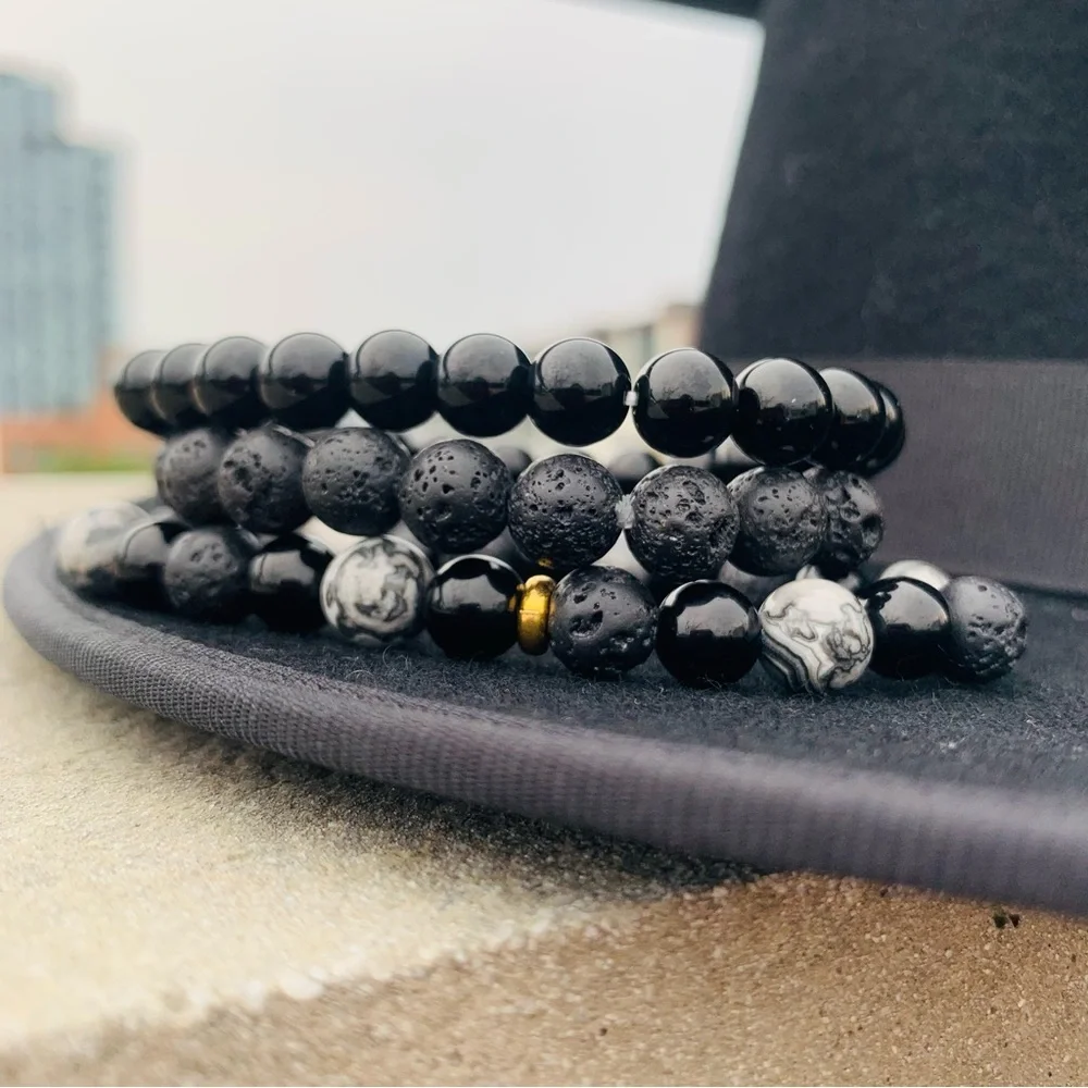 1pcs Men’s Round Beaded Stone Bracelets